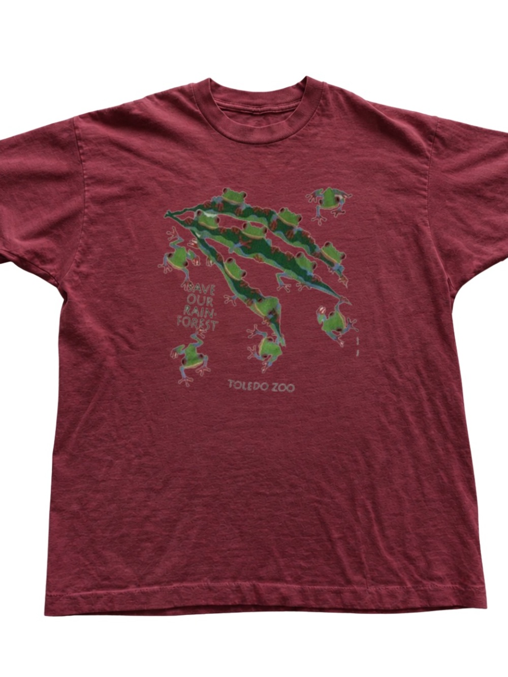 Antique CherryRed Maroon Tee with Green Frog Graphic - Toledo Zoo